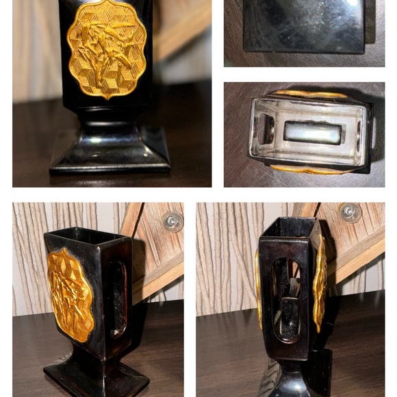 Vintage Chinese Black LAQUERWARE Gold Gilt Vanity or desk Set - Picture 6 of 15